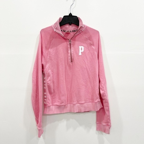 Pink VS Half-Zip Sweatshirt Long Sleeve Spell Out - Picture 1 of 9